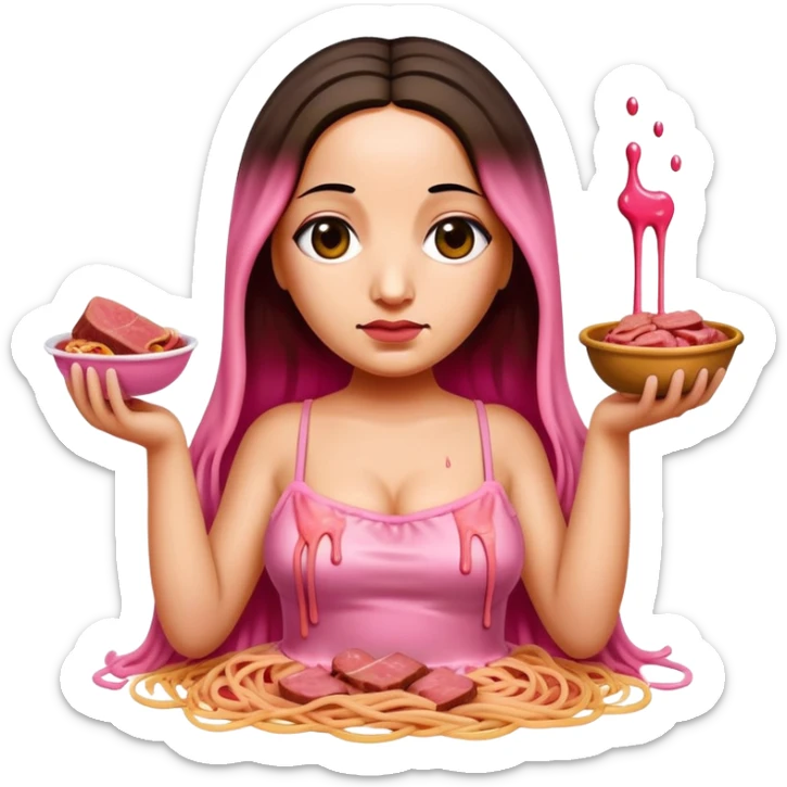  SPAM meat melted pink dripping sauce spaghetti dress monalisa portrait sticker
