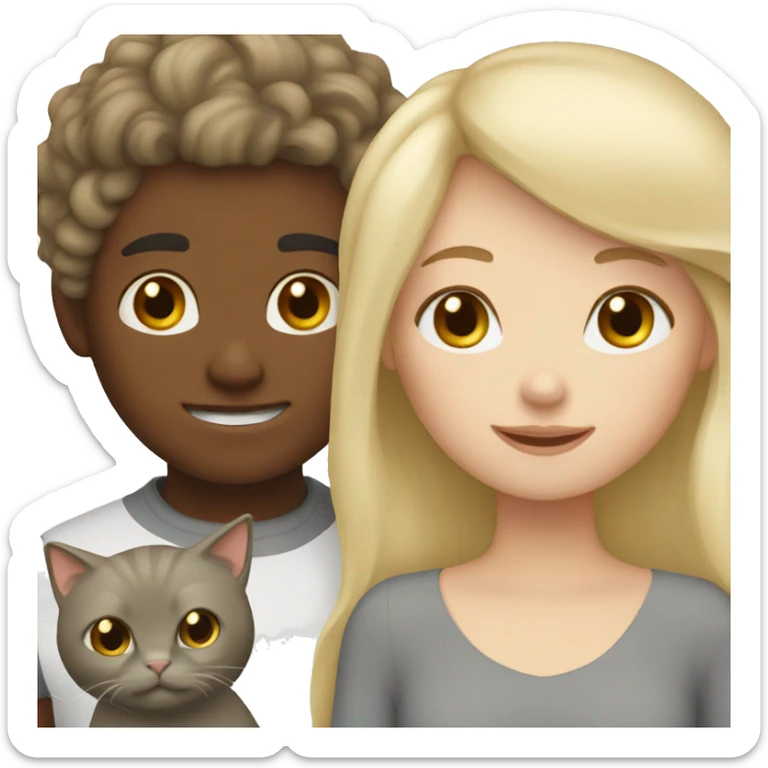 blonde girl and braun hair boy and gray cat sticker