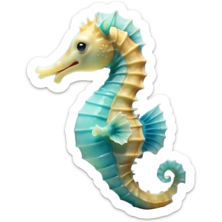 Cinematic Cute Yawning Sea Horse Portrait Emoji, Head tilted slightly with a dramatic, wide-open yawn, showcasing a petite, elegantly curved seahorse with a softly drooping tail and sleepy, half-closed eyes, Simplified yet irresistibly adorable features, highly detailed, glowing with a soft, cozy aquatic glow, high shine, relaxed yet expressive, stylized with a dash of whimsical marine charm, soft glowing outline, capturing the essence of a drowsy yet affectionate seahorse that appears ready to stretch out for a nap! sticker