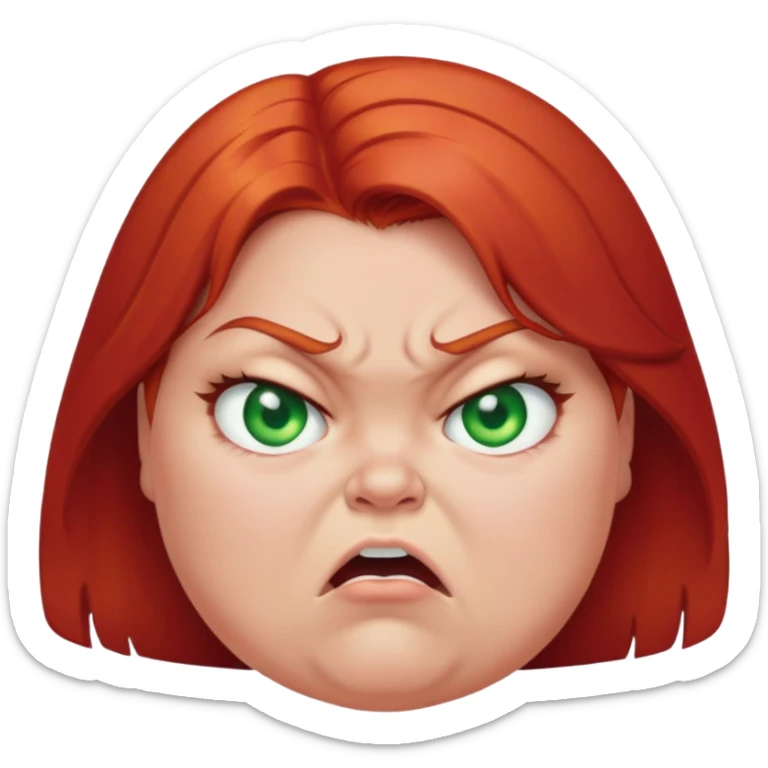 angry overweight girl with red hair and green eyes sticker
