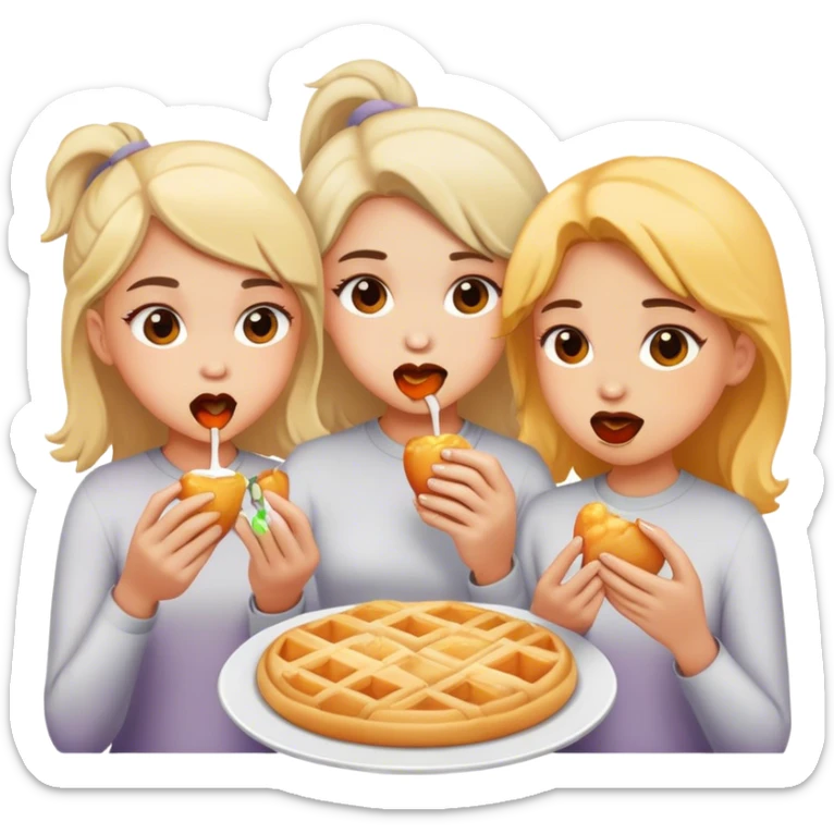 three girls eating sticker