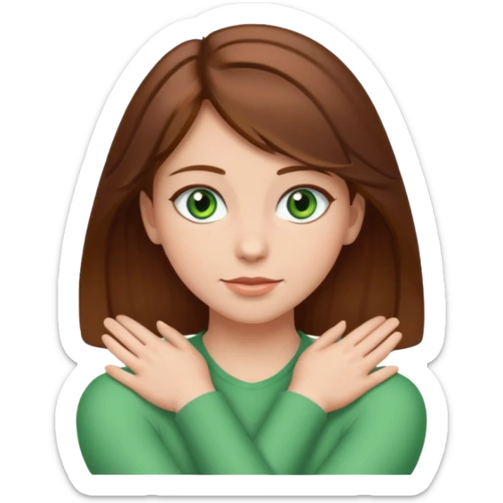girl with brown hair and white with green eyes and arms across her neck sticker