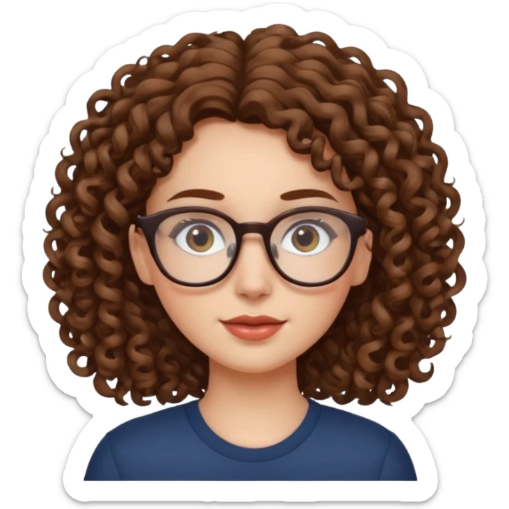 White girl with curly brown hair and glasses sticker