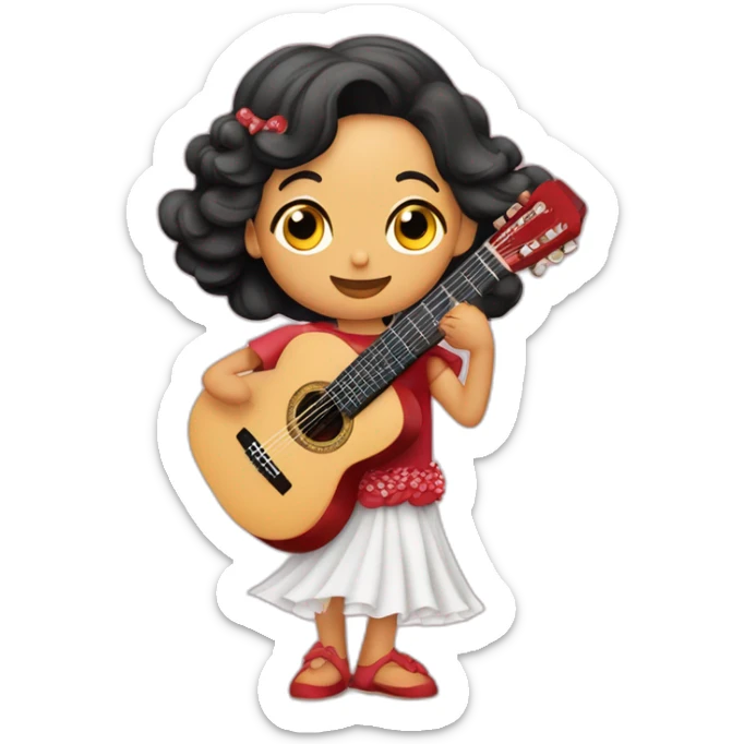 gitano con la camiseta del betistocando la guitarra con dos enanos vestidos de flamenca sticker