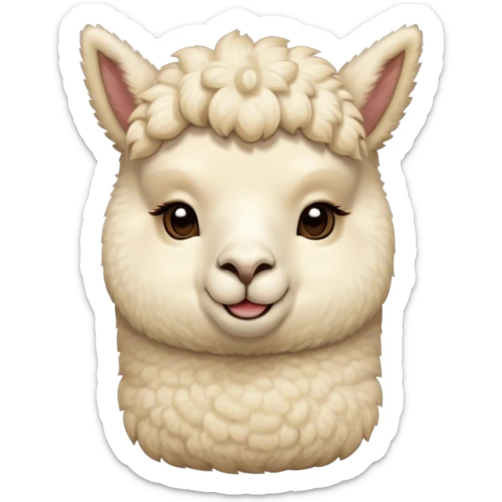 Meme-Worthy Cute Sleeping Cream Alpaca Portrait Emoji, Head resting peacefully with a contented smile, showcasing a delightfully robust build and a luxuriously soft cream fleece, eyes shut in a serene nap, Simplified yet hilariously adorable features, highly detailed, glowing with a soft, drowsy light, high shine, relaxed and utterly lovable, stylized with an air of playful laziness, bright and heartwarming, soft glowing outline, capturing the essence of a comically sleepy alpaca, so meme-worthy it feels like it could instantly become the next viral sensation of adorable slumber! sticker