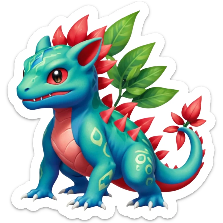 Shiny Aural Bulbasaur-Charmeleon-Inteleon-Sceptile-Greninja-Fakémon-fusion (full body) sticker