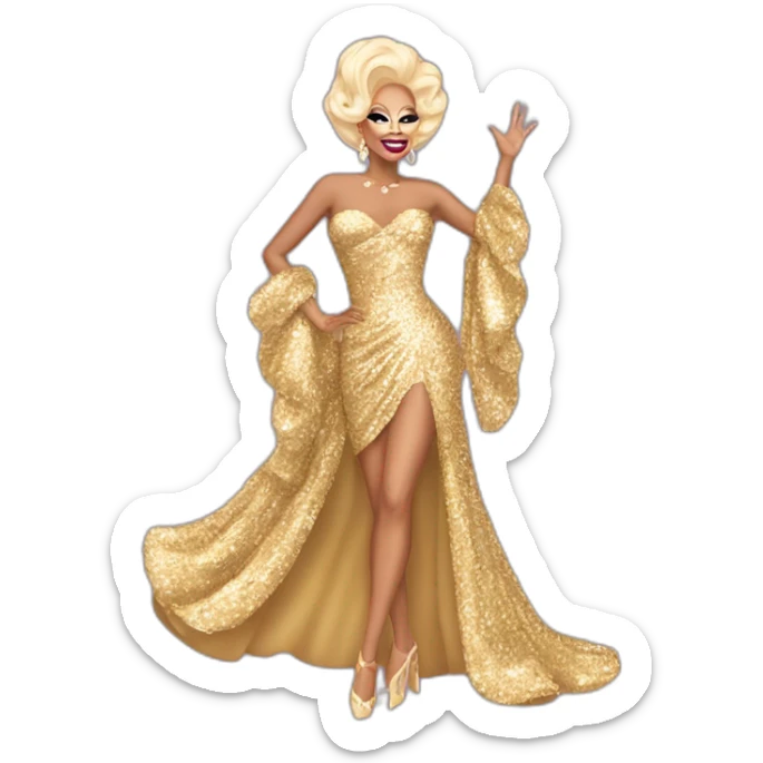 Rupaul’s drag race, drag queen, sequin dress, holding right arm in the air sticker