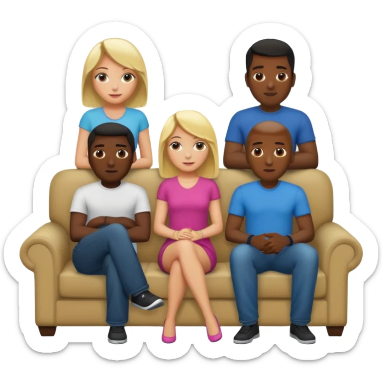 Generate the popular meme "5 black guys and a blonde"

1 blonde on the couch 
5 black mens behind the couch 
 sticker