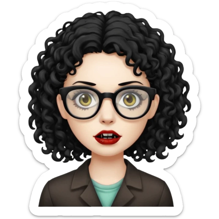 Faz uma zombie feminina de cabelo preto cacheado bonito e óculos de grau preto  sticker