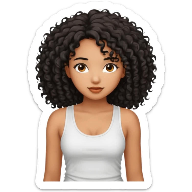 brown skinnen lady with curly black hair, shoulder long hair, messy, nice curves sticker
