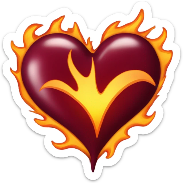Burgundy heart on fire sticker