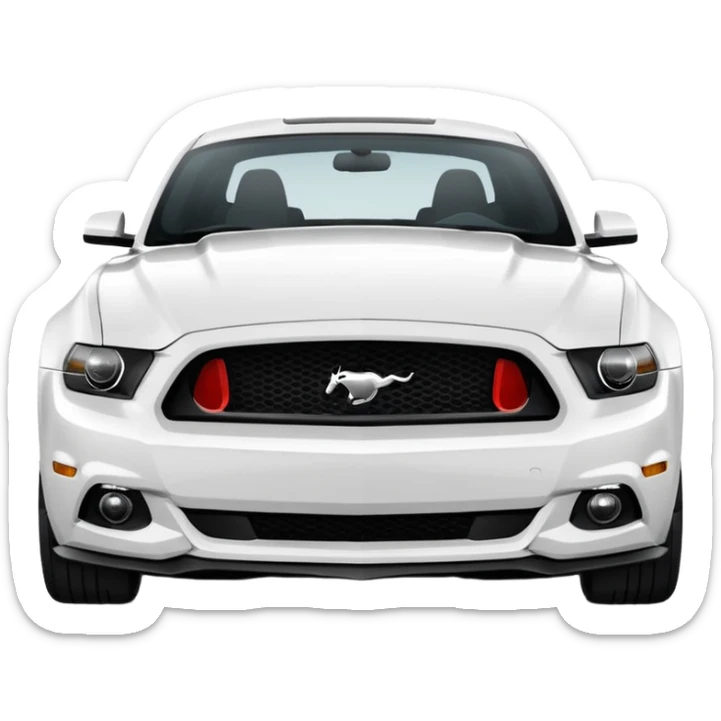 Make a 2013 mustang with a familiar look of an iPhone emoji and make the emoji have a front view of the Mustang and make the Mustang be white sticker