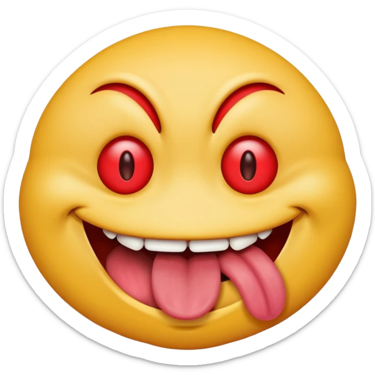 Insane smiley face who’s greedy and has red tired eyes evil with tongue out  sticker