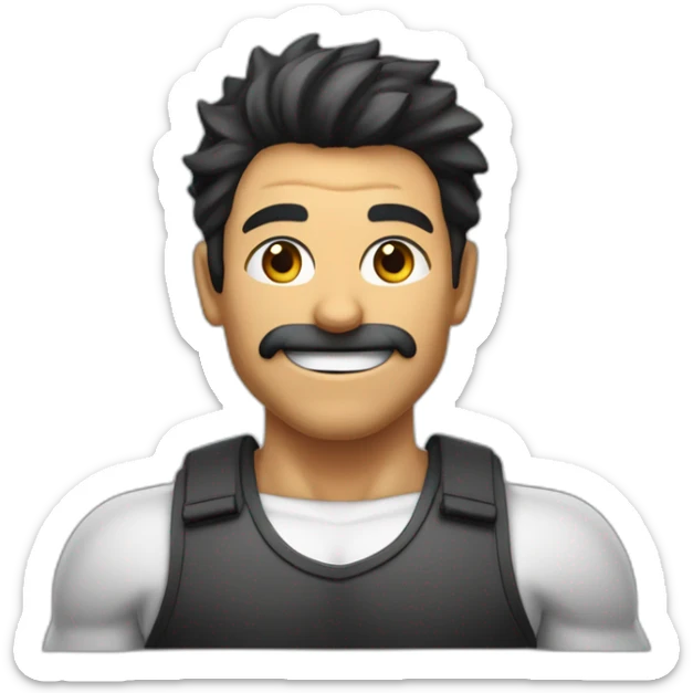 homme musclé avec des cheveux noir un regard combattent et un sourirs démoniaque sticker