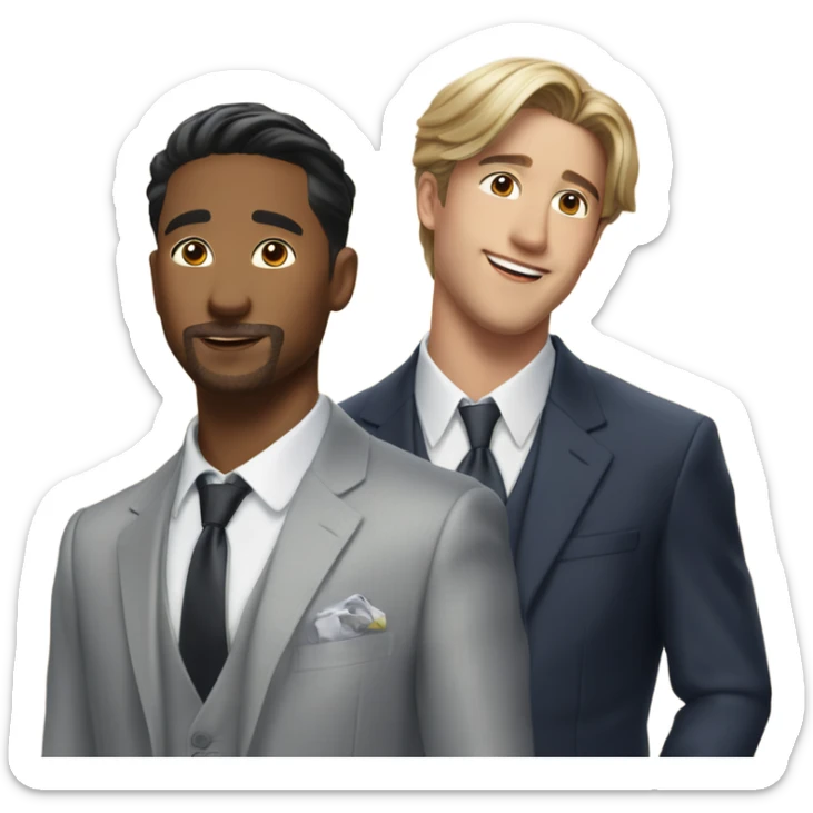 Two rich beautiful man’s are talking about business one looks like JK and another like RM from BTS sticker