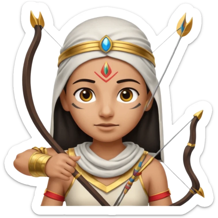 Emoji portrait of an Egyptian archer. Headcloth, bow and arrow, focused expression. sticker