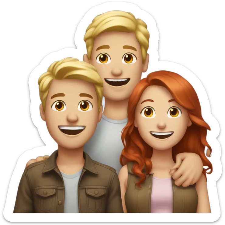 Four friends, two are girls, one is blond and one is brunette, and also two boys, one brunette and one red head laughing together sticker