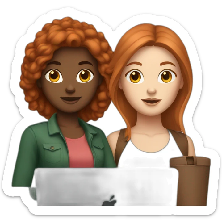 two white girls with brown and red hair with a MacBook sticker