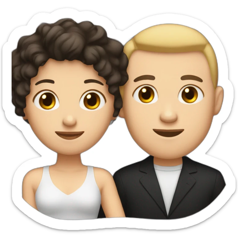 love couple a white man with black buzz cut and a matt woman with wavy dark hair sticker
