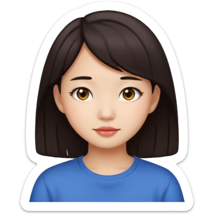 clean girl aesthetic emoji, asian beautiful dark brown hair sticker
