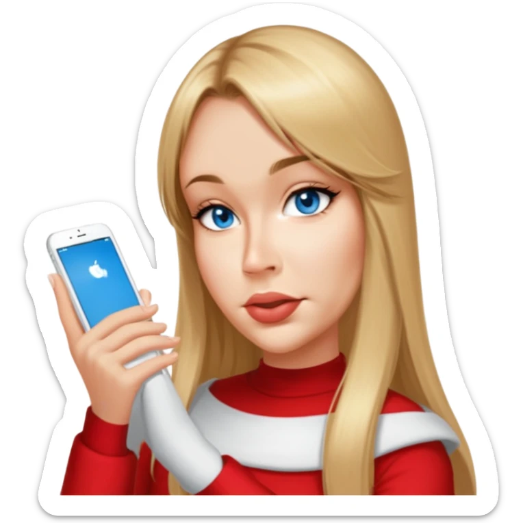 female, wearing red shirt, long mittle-blonde hair with volumnious curtan bangs sticker