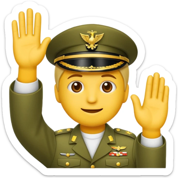 Eine salutierenden Emoji (Hautfarbe: gelb ) in Armee Klamotten männlich; salutierend mit der rechten Hand und auf der Höhe der Stirn sticker