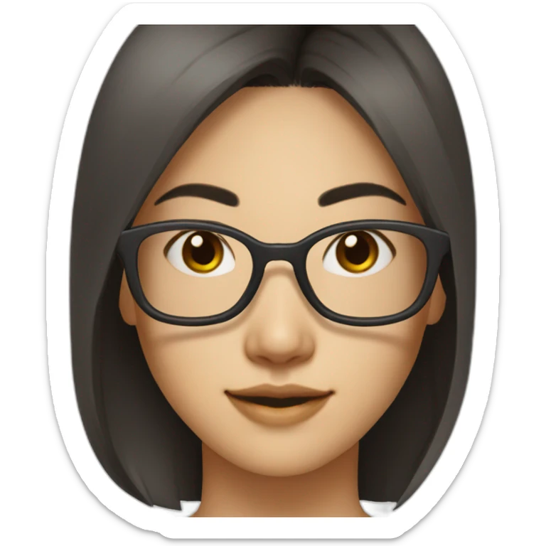 26 year old asian woman with mid length dark hair and brown rectangle glasses sticker