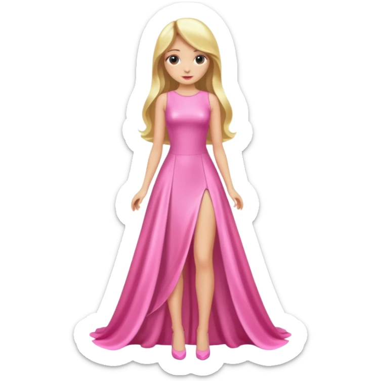 woman long blonde hair pink shiney dress full body sticker