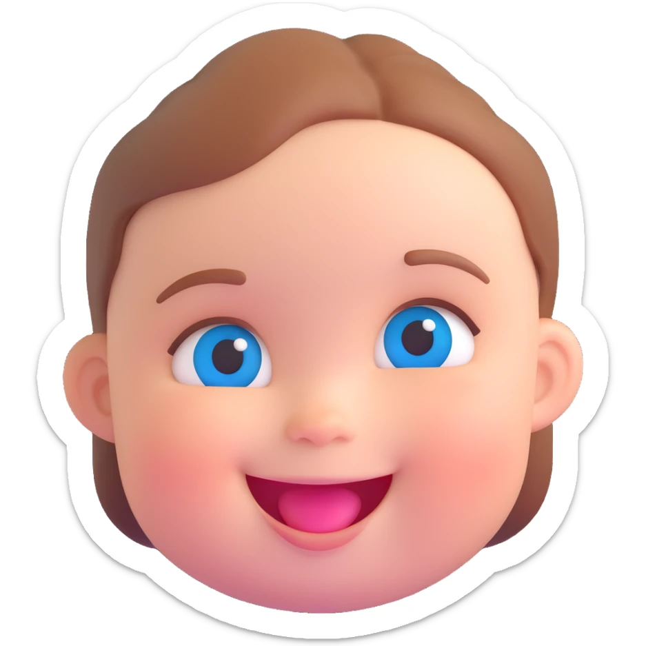 baby girl with blue eyes, chubby cheeks and smiling, 3D emoji style sticker
