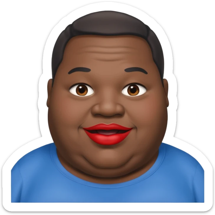 an extremely obese black man with giant red lips wearing a blue an gray shirt sticker