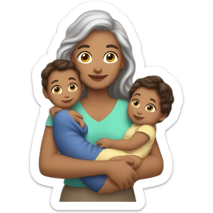 Grandma, Latina, long brown hair, brown skin, with babies sticker