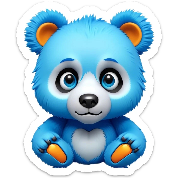 3D, adorable little Pixar style blue neon punk bear with broken toy, ultra detailed, each lash, eye, and strand of fur is shown in stunning detail as though captured in a timeless photograph, rich textures, visually rich, so lifelike it feels like it could leap off the page at any moment sticker