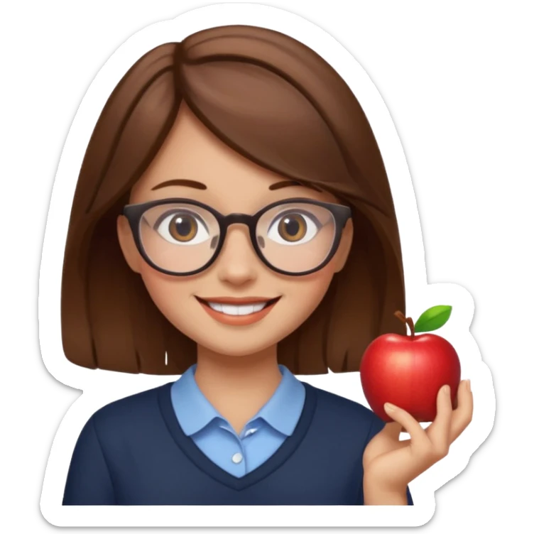 emoji of a girl with glasses and brown hair, Apple style sticker