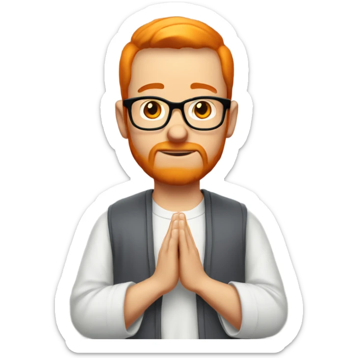 white man with orange beard and short orange hair as he praying and with orange glasses on sticker