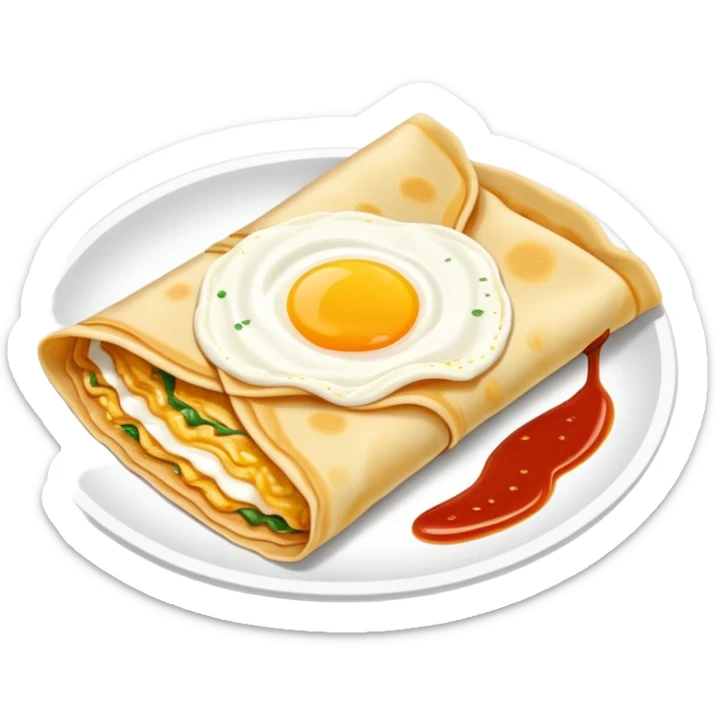 Chinese Crepe Jianbing folded with sauce and egg, simplified emoji style with bold outlines and bright colors, cartoon style popular street breakfast sticker