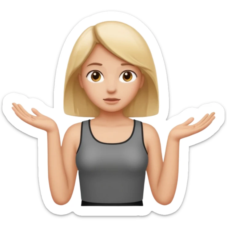 A girl shrugging his shoulders with a 6 above his left hand and a 7 above his right hand. sticker