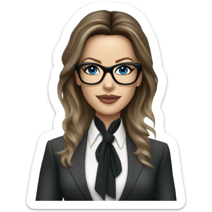  Realistic classy photo Kate Beckinsale blue eyes wearing glasses in a business meeting high fashion  sticker