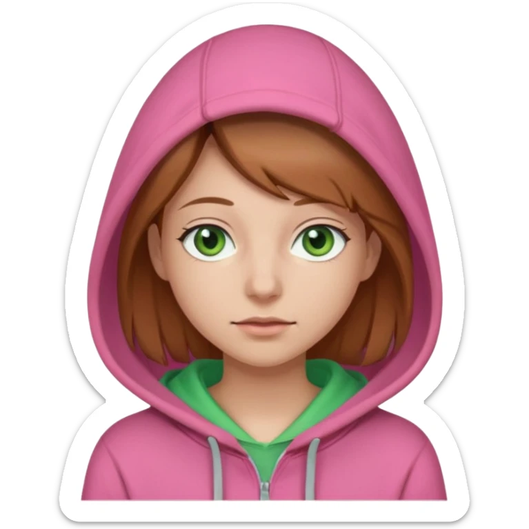  Una donna con una felpa semplice rosa,i capelli sono lunghi fino alle spalle marroni chiaro,gli occhi sono verdi  sticker