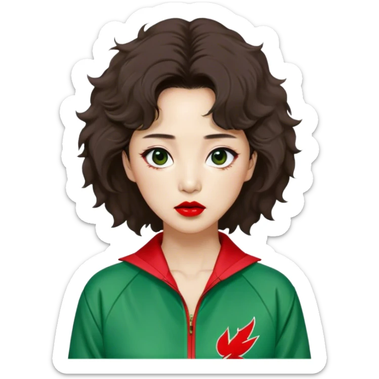 Han Mi-nyeo: Age Late 80s
Appearance: A crazy woman with many wrinkles face, frizzy, very messy dark brown hair and dramatic red lipstick.
Outfit: Green player tracksuit sticker