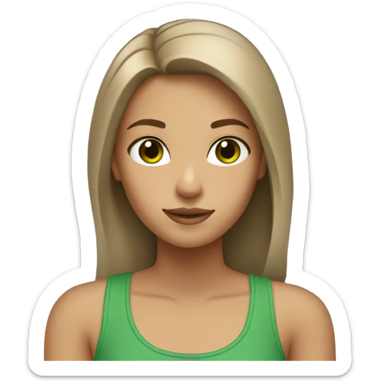girl with light brown hair, straight and loose; with green eyes, gray tank top sticker