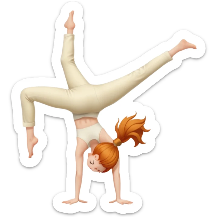Ginger Girl side view handstand legs together straight legs iin cream pants sticker