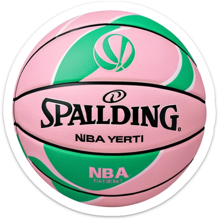 Spalding basketball with NBA logo, white color with pastel pink and green swirls pattern sticker