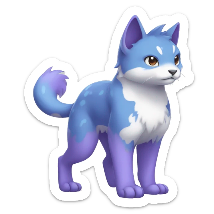 Cute cool purple white blue animal hybrid Fakemon full body sticker