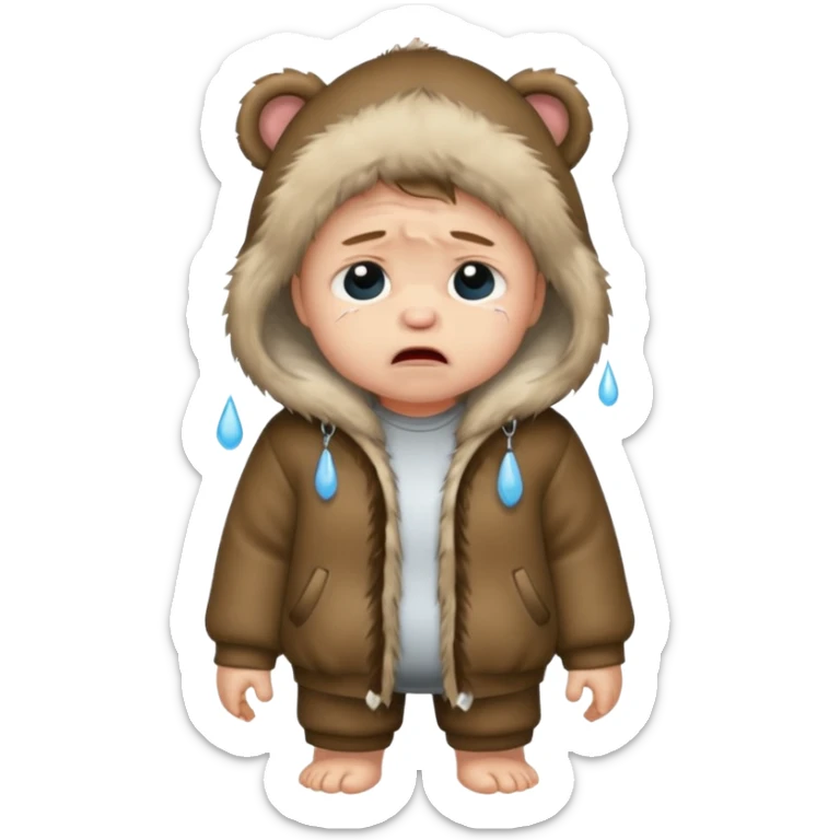 a full body of baby boy wearing fur clothing, crying



















 sticker