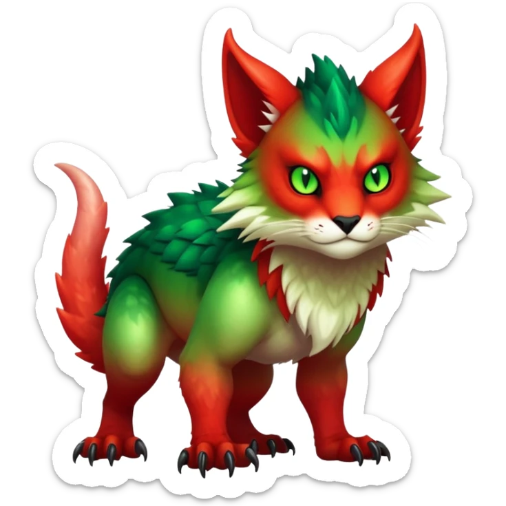 Cool Edgy Green-Red-gradient badass Fionbri-Vernid-Trico-animal-creature full bodyd sticker