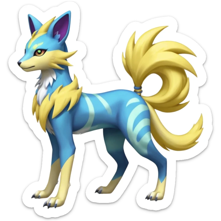 Feral Meloetta-Renamon-Zeraora-Luxray-Cobalion-Suicune-Vernid-fusion-hybrid-creature, full body  sticker