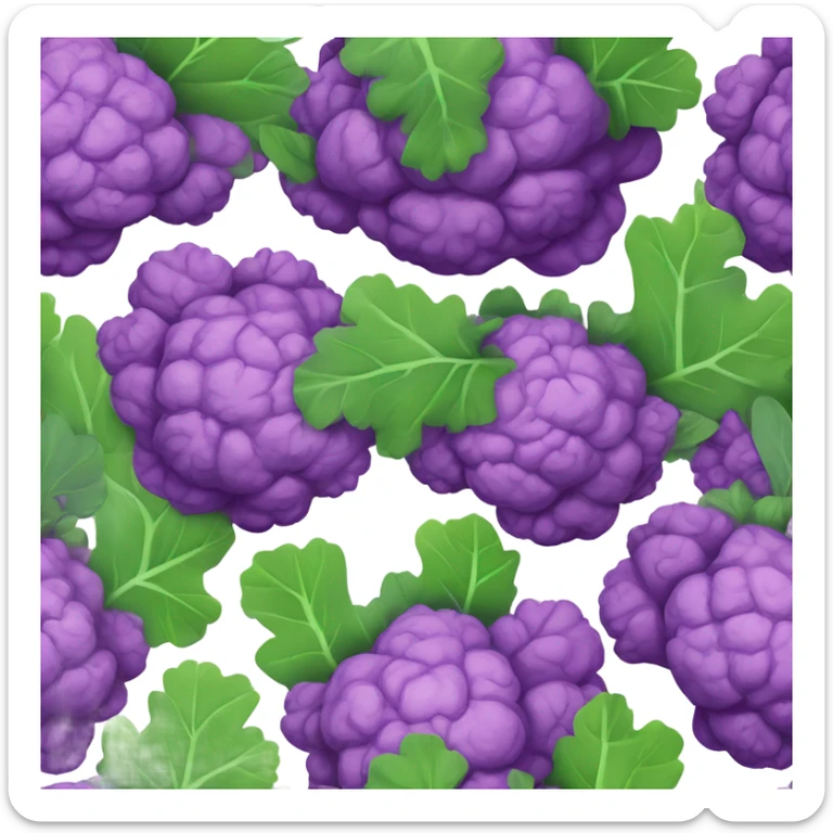  Cheerful purple cauliflower with vibrant green leaves, a cute face with big expressive eyes and a friendly smile, styled in a cartoonish and playful design. sticker