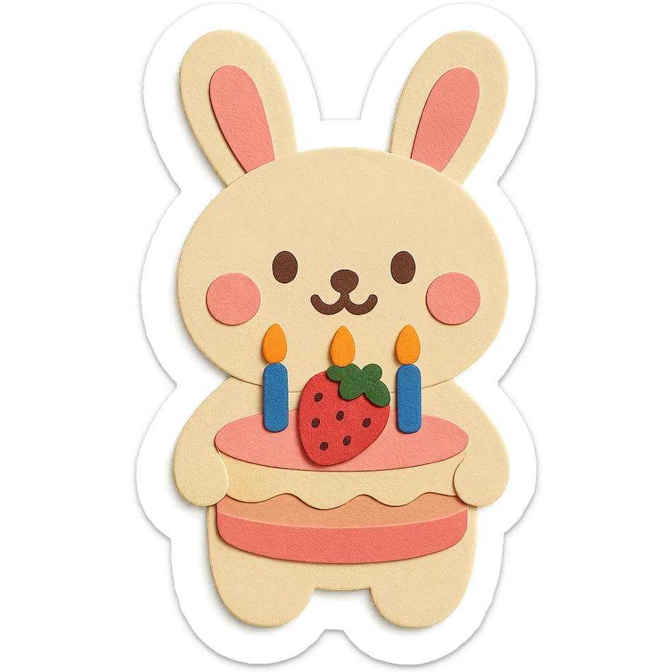 Add one more candle to the birthday cake the bunny is holding, keep the cute smile and cheerful expression sticker