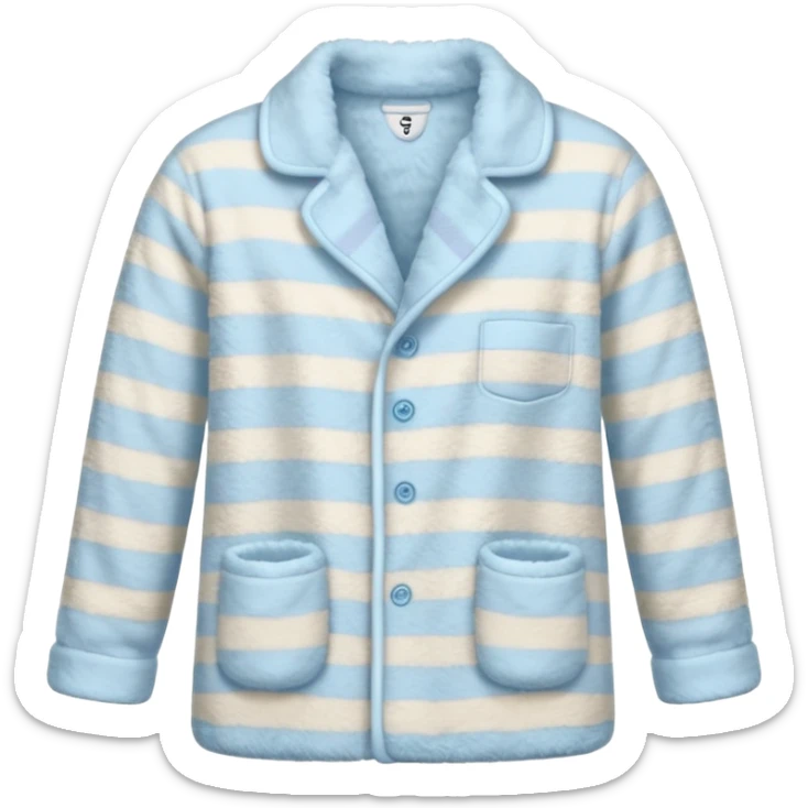 emoji of an isolated fluffy fleece pajama top with soft pastel stripes, plush fuzzy texture, light grey and pastel blue tones, button-down long sleeves, neatly folded flat-lay, no person, no body, no mannequin, cozy warm winter mood, soft shading sticker