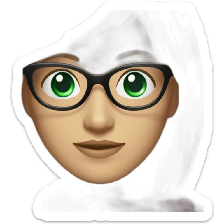 white-woman-with-gray-and-blonde-bob-emerald-eyes-and-glasses-wearing-colorful-shawl sticker